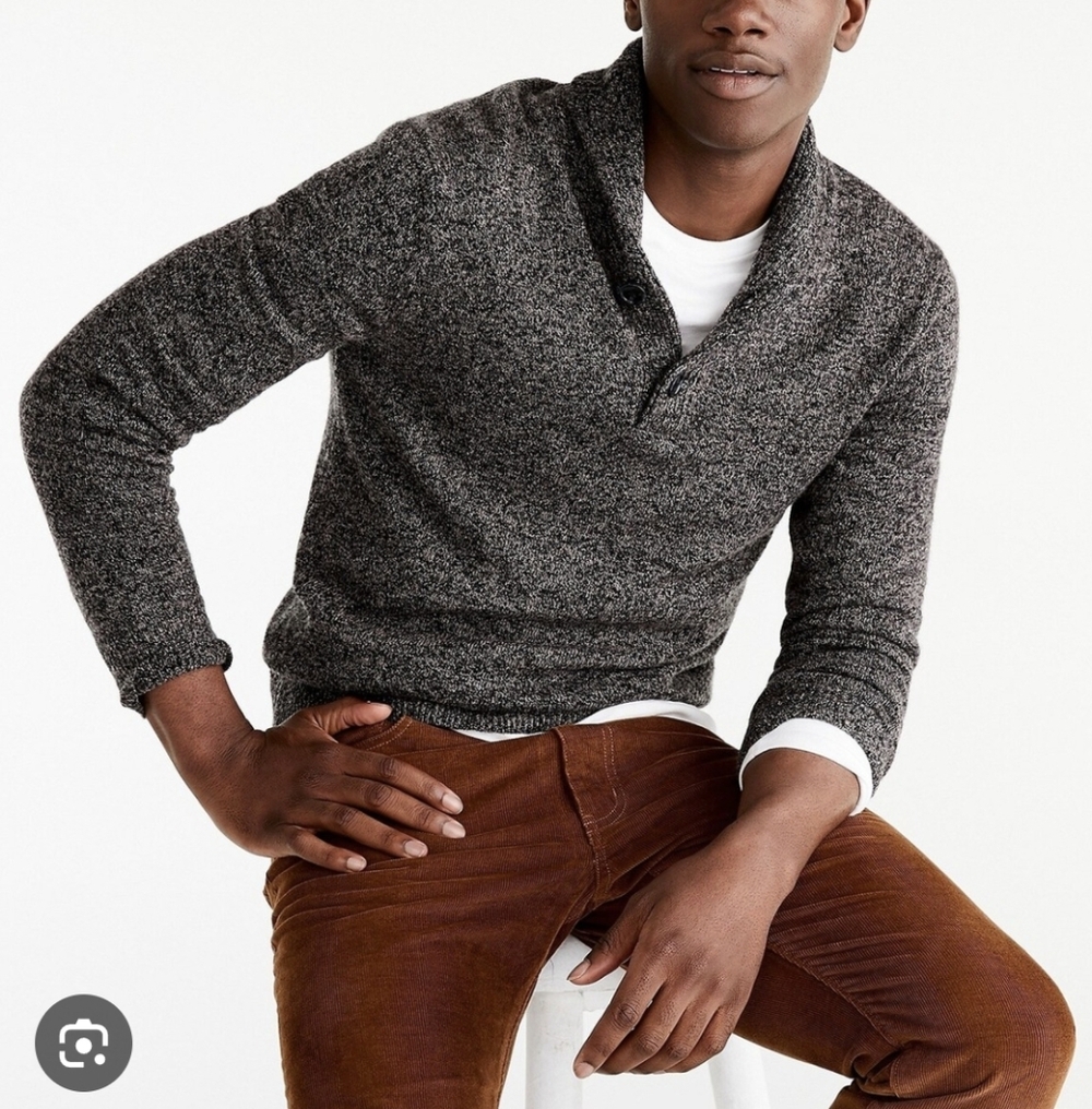 J Crew Grey Shawl Collar Sweater Unisex Grampa Lambs Wool Medium